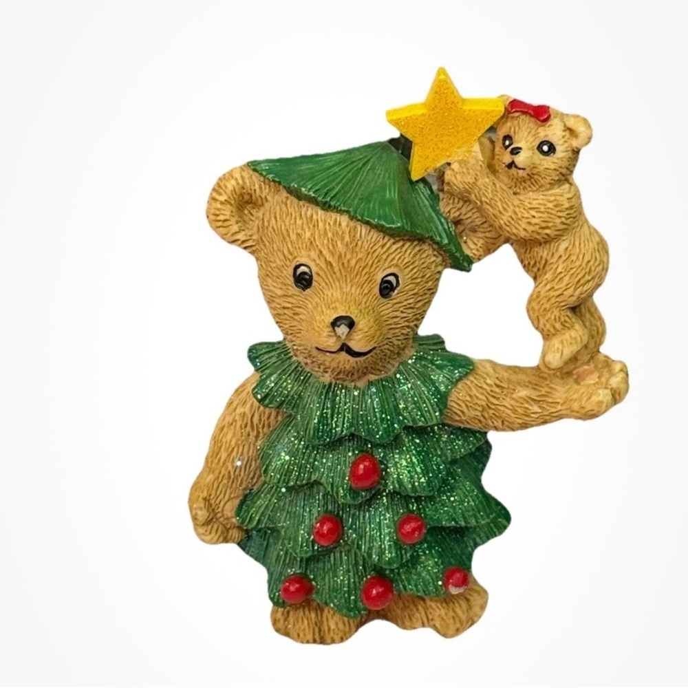 Festive Bear Figurine with Christmas Tree